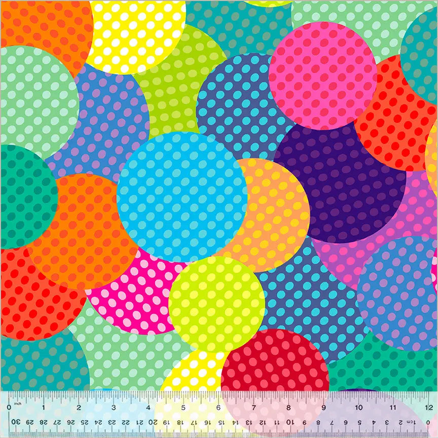 Multi Polka Pals Rainbow Fun Wideback Cotton Fabric Per Yard - Prismatic Fiber Arts