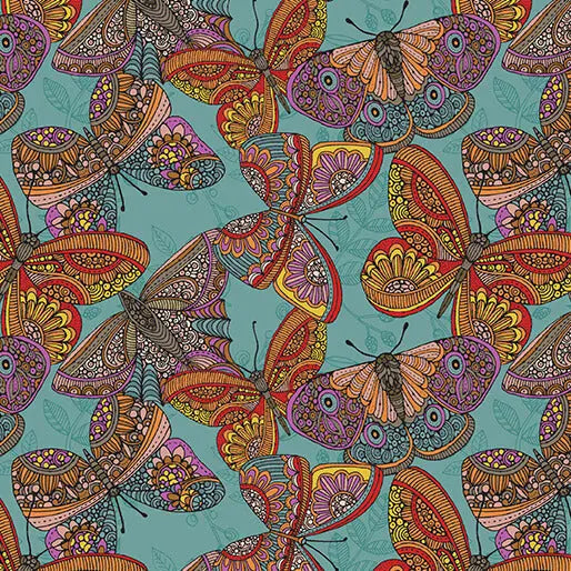 Multi Teal Small Wonders Butterfly Toss Cotton 44"/45" Fabric Per Yard - Prismatic Fiber Arts