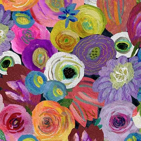 Multi Watercolor Floral Blooming Bouquet Cotton Wideback Fabric Per Yard - Prismatic Fiber Arts