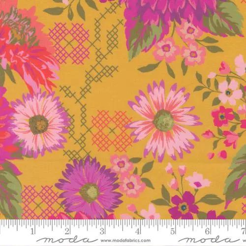Parlor Happy Blooms Dijon Cotton 44"/45" Fabric Per Yard - Prismatic Fiber Arts