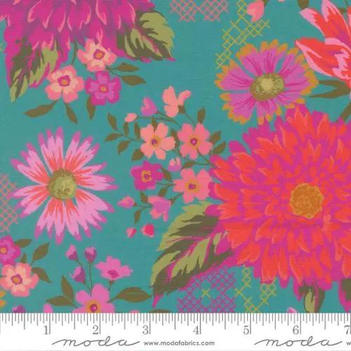 Parlor Happy Blooms Teal Cotton 44"/45" Fabric Per Yard - Prismatic Fiber Arts