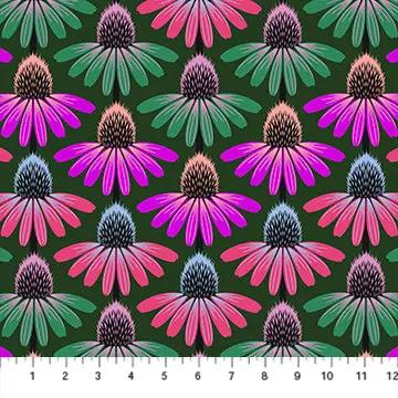 Perennial Borders Echinacea Rhythm in Forest AMT136-78L Cotton 44"/45" Fabric Per Yard - Prismatic Fiber Arts