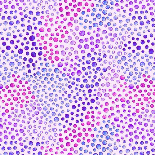 Pink And Purple Lilac Rainbow Droplets Cotton Wideback Fabric per yard - Prismatic Fiber Arts