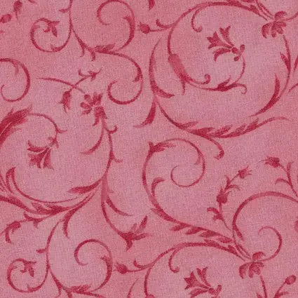 Pink Rosette Elegant Scroll Cotton Wideback Fabric per yard - Prismatic Fiber Arts