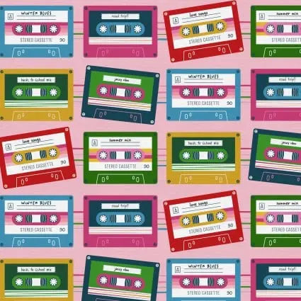 Press Play Cassette Stripe 43"/44" Fabric Per Yard - Prismatic Fiber Arts