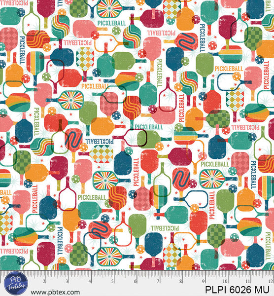 Racket Ball Peace, Love, Pickleball Cotton 44”/45” Fabric Per Yard - Prismatic Fiber Arts