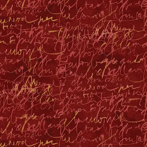 Red Fluidity Script Small Cotton 44”/45" Fabric Per Yard - Prismatic Fiber Arts