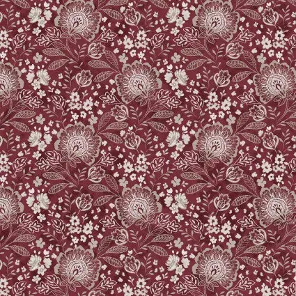 Red Jacobean Allover Elizabeth Wideback Fabric Per Yard - Prismatic Fiber Arts