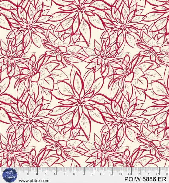 Red on Cream Poinsettia Cotton Wideback Fabric per yard - Prismatic Fiber Arts