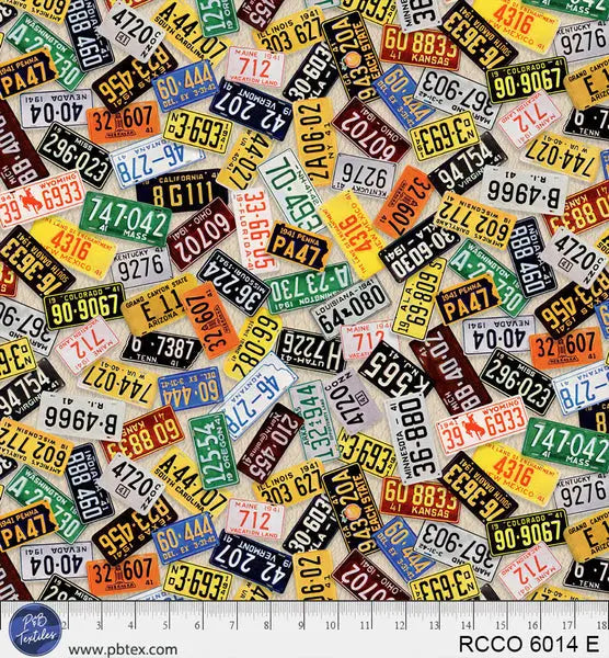 Route 66 License Plates Cream 44"/45" Fabric Per Yard - Prismatic Fiber Arts