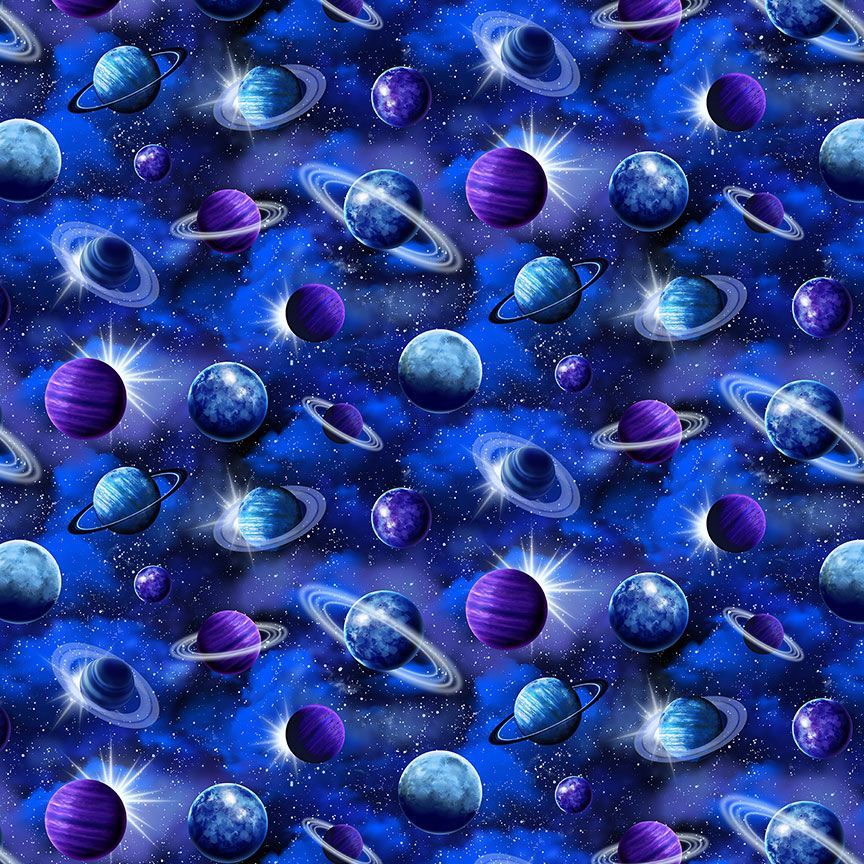 Navy Tossed Planets Cotton 44"/45" Fabric Per Yard - Prismatic Fiber Arts