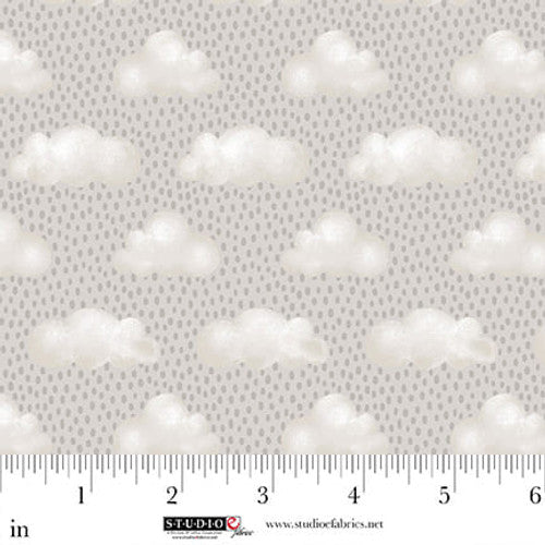 Sleepy Teddy Gray/Multi Raindrops Cotton 44"/45" Fabric Per Yard - Prismatic Fiber Arts