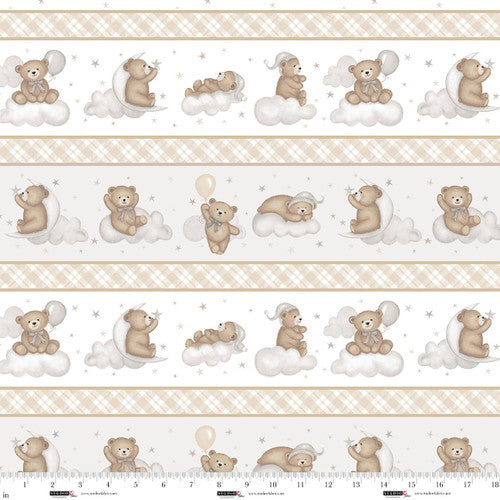 Sleepy Teddy Oatmeal/Gray Border Stripe Cotton 44"/45" Fabric Per Yard - Prismatic Fiber Arts