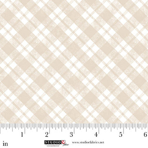 Sleepy Teddy Oatmeal/White Diagonal Plaid Cotton 44"/45" Fabric Per Yard - Prismatic Fiber Arts