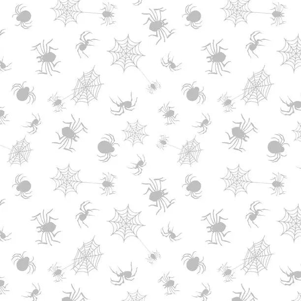 Spooky Spectacle - Spider Toss White on White Cotton 44"/45" Fabric Per Yard - Prismatic Fiber Arts
