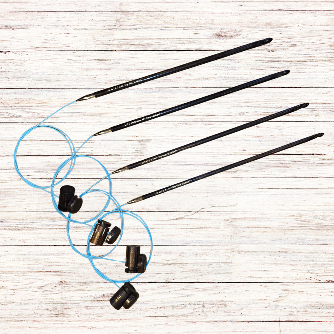 Blue Silk | Tunisian Adjustable Crochet Hook Set | 4 Sizes | H, I, J, K | w/custom case - Prismatic Fiber Arts