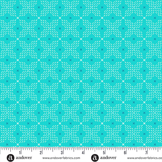 Teal Double Crossed Color Pop Playground Cotton 44"/45" Fabric Per Yard - Prismatic Fiber Arts