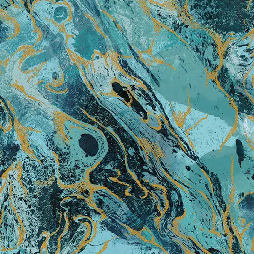 Teal Marbled Earth Cotton 44”/45" Fabric Per Yard - Prismatic Fiber Arts