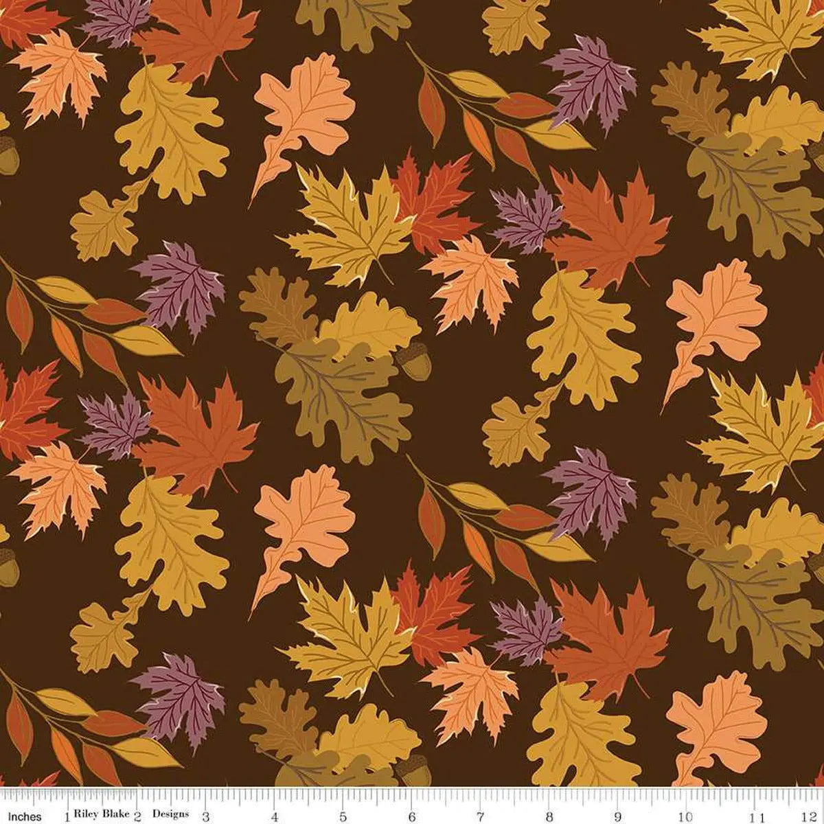 The Awe of Autumn Leaves Brown Cotton Wideback Fabric per yard - Prismatic Fiber Arts