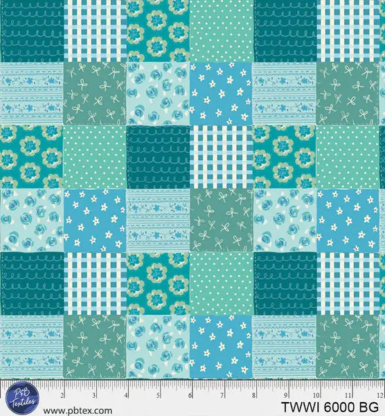 Things With Wings Blue Green Squares 44"/45" Fabric Per Yard - Prismatic Fiber Arts