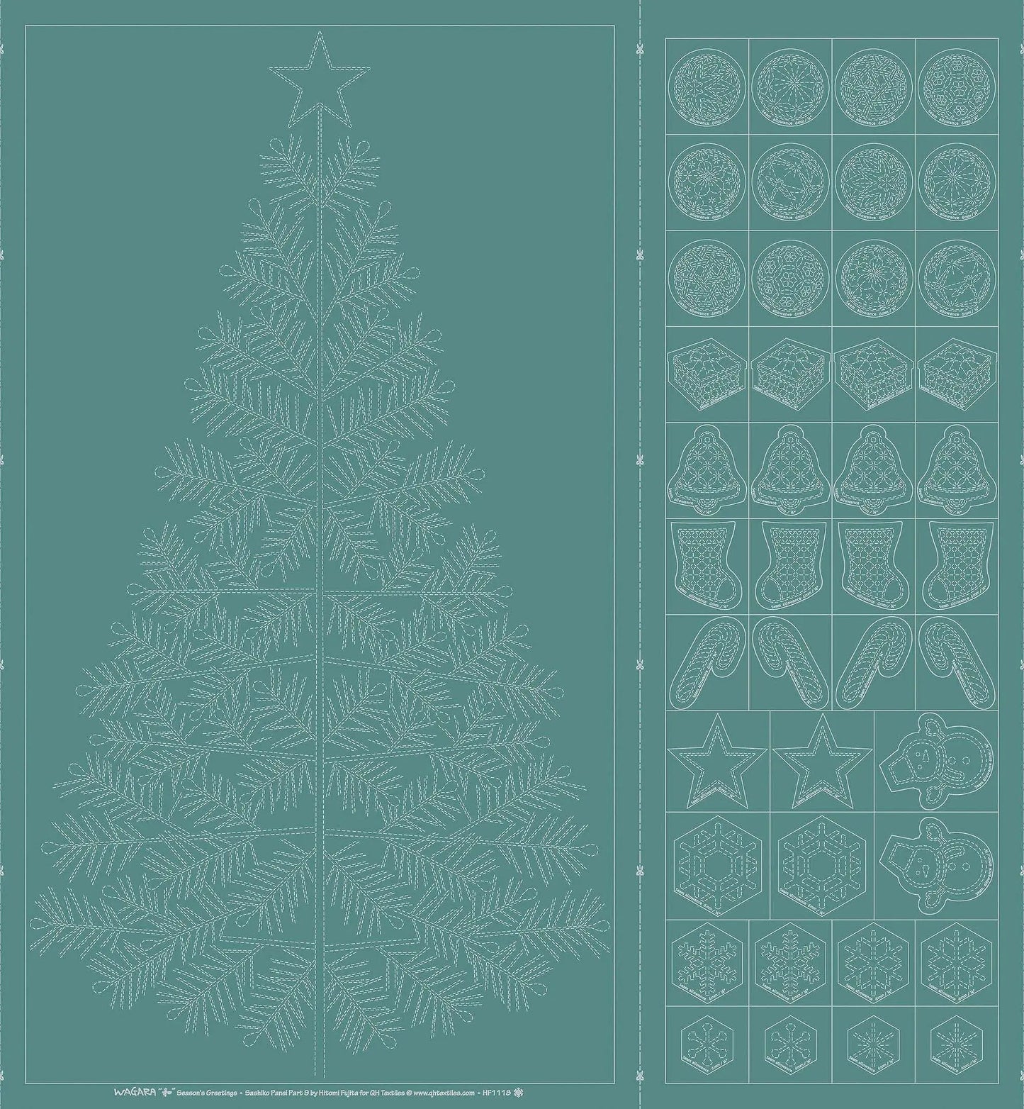 Wagara Sashiko Panel Season's Greeting Teal Blue - Prismatic Fiber Arts
