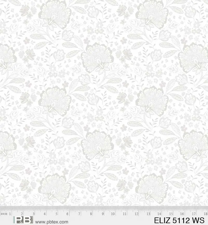 White Allover Elizabeth Jacobean Wideback Fabric Per Yard - Prismatic Fiber Arts
