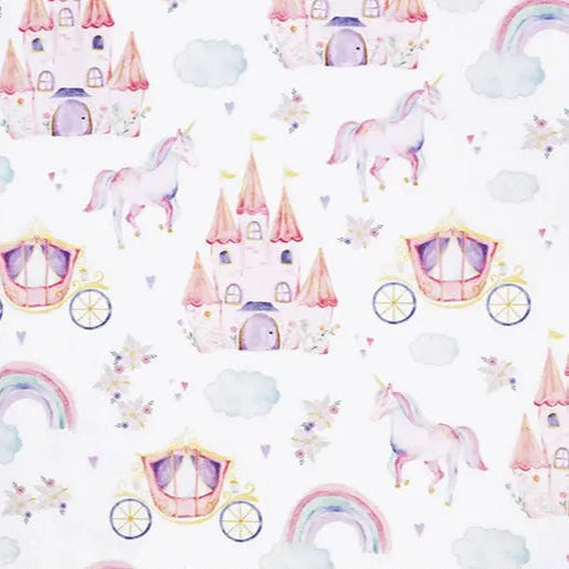 White And Pink Fairytale Digital Cuddle Blush Fabric per yard - Prismatic Fiber Arts