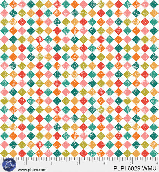 White Multi Square Geometric Peace, Love, Pickleball Cotton 44”/45” Fabric Per Yard - Prismatic Fiber Arts