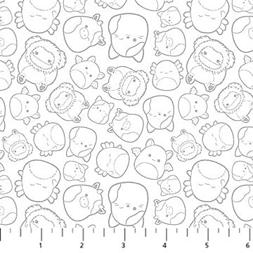 White Outlines Tossed Yardage Squishmallows Cotton 44"/45" Fabric Per Yard - Prismatic Fiber Arts