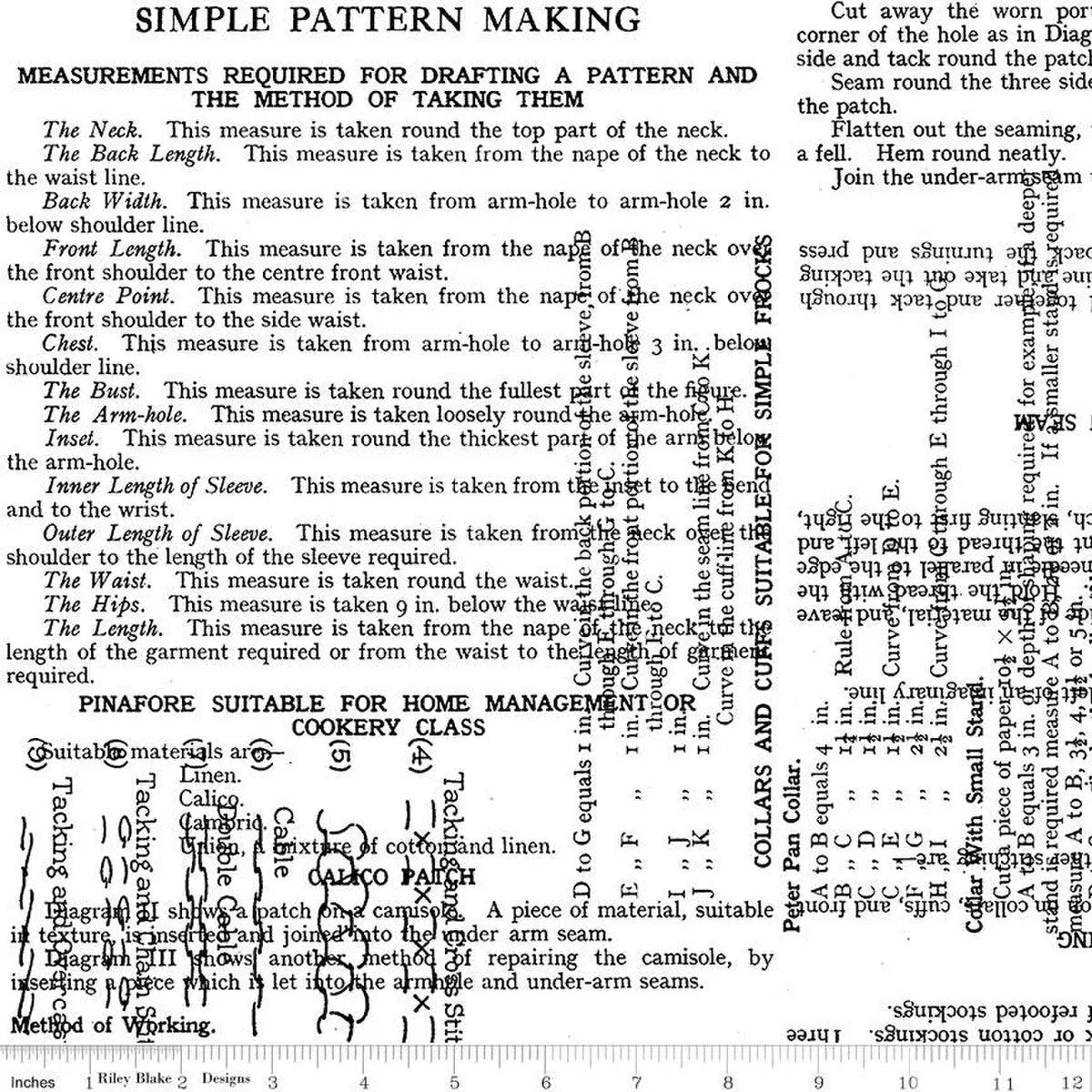 White Sew Text Cotton Wideback Fabric per yard - Prismatic Fiber Arts