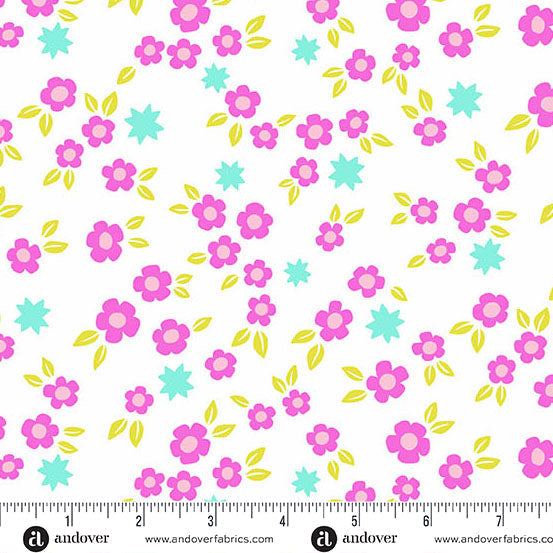 White Starry Blooms Color Pop Playground Cotton 44"/45" Fabric Per Yard - Prismatic Fiber Arts