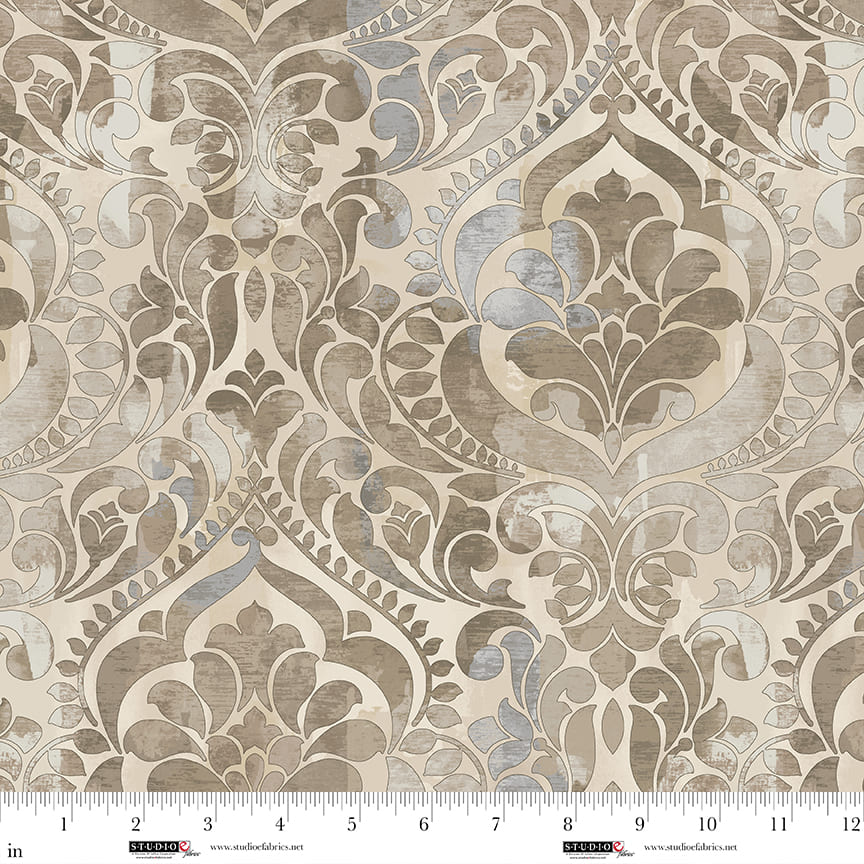 You Damask! Sepia Cotton Wideback Fabric per yard - Prismatic Fiber Arts