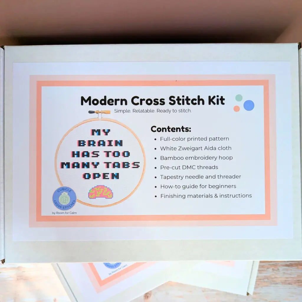CPU Overload - Funny Relatable Cross Stitch Kit by Room for Calm - Prismatic Fiber Arts