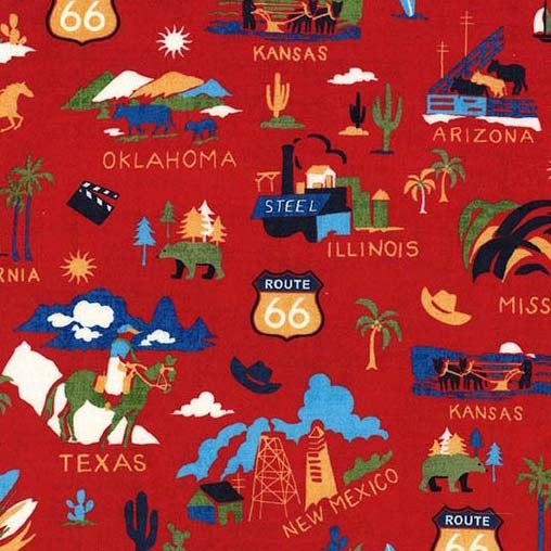 Red The Mother Road Route 66 Cotton 44"/45" Fabric Per Yard - Prismatic Fiber Arts