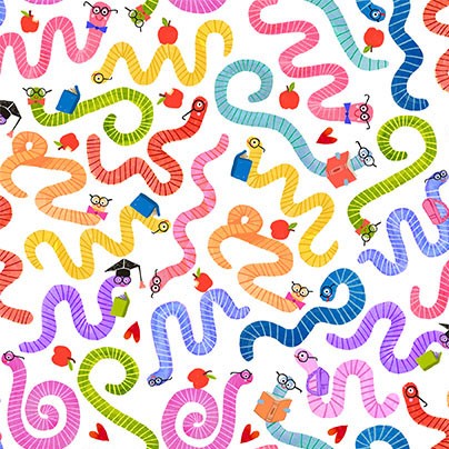 White Proud Bookworms Books are Magic Cotton 44"/45" Fabric Per Yard - Prismatic Fiber Arts