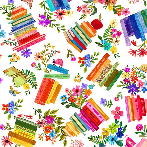 White In My Reading Era Books are Magic Cotton 44"/45" Fabric Per Yard - Prismatic Fiber Arts