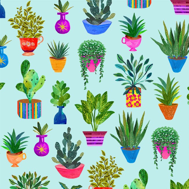 Mint Houseplants Books are Magic Cotton 44"/45" Fabric Per Yard - Prismatic Fiber Arts
