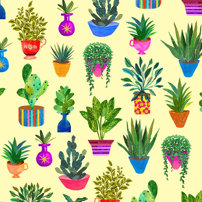 Yellow Houseplants Books are Magic Cotton 44"/45" Fabric Per Yard - Prismatic Fiber Arts