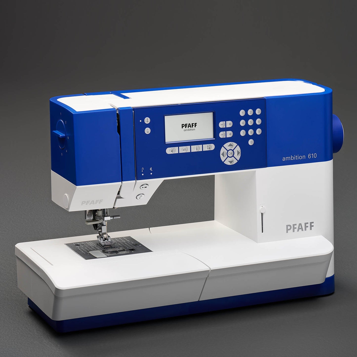 PFAFF® ambition™ 610 Blue Sewing Machine - Prismatic Fiber Arts