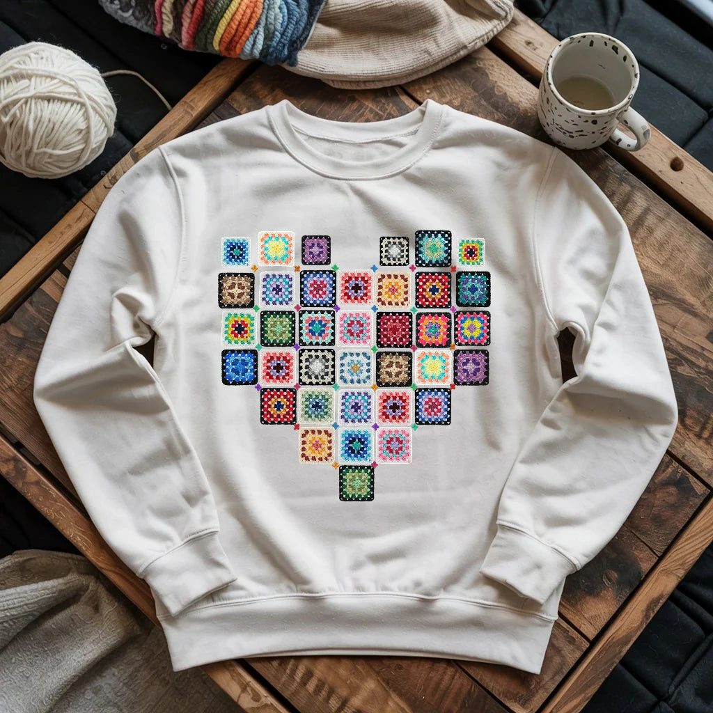 Granny Squares Heart Sweatshirt - Prismatic Fiber Arts