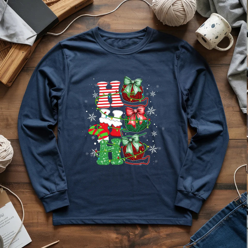 Ho Ho Ho Long Sleeve T-shirt - Prismatic Fiber Arts