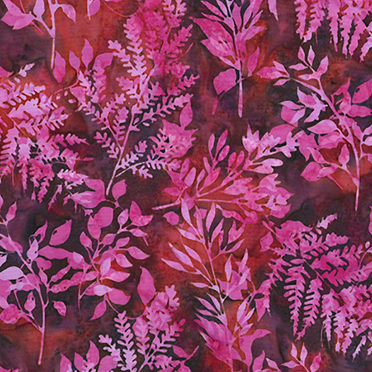 Pink Bali Batik Leafy Branches Cotton 44"/45" Fabric Per Yard - Prismatic Fiber Arts
