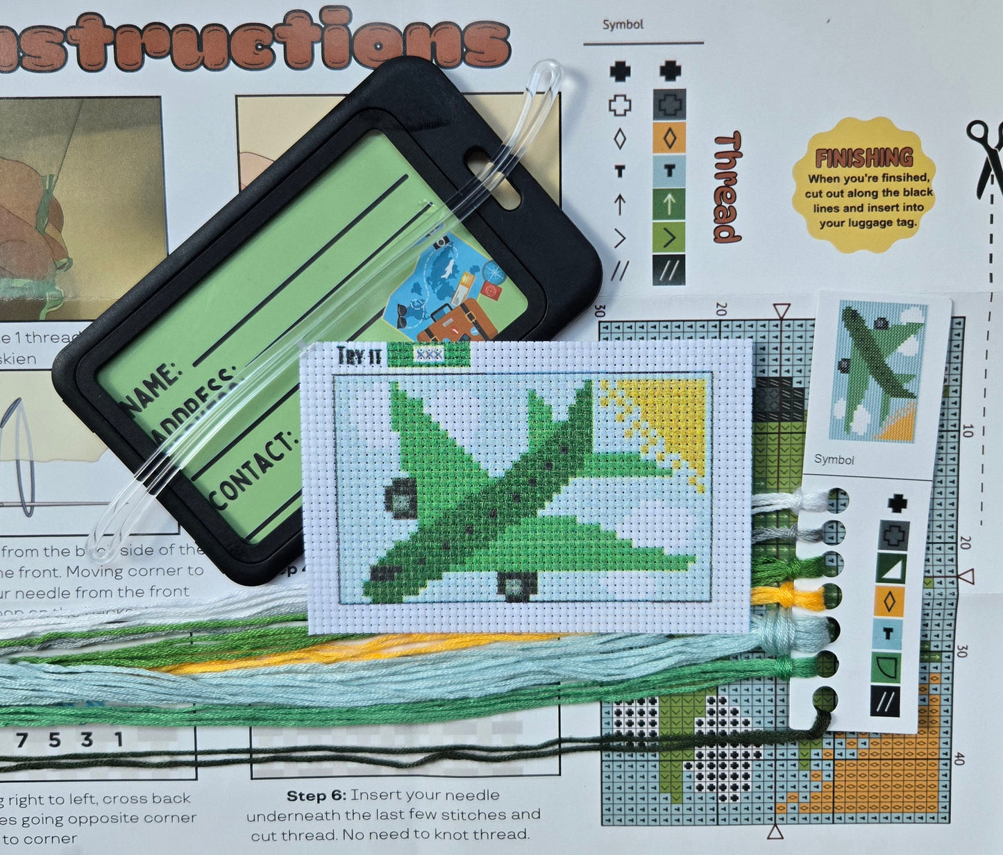 Green Airplane Cross Stitch Kit - Prismatic Fiber Arts