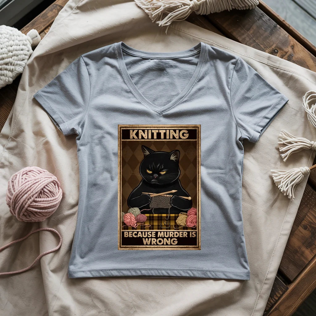 Knitting Because murder is wrong Lady V-neck - Prismatic Fiber Arts