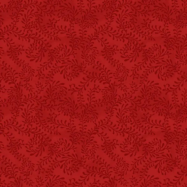 Red Swirling Leaves Cotton Wideback Fabric per yard - Prismatic Fiber Arts