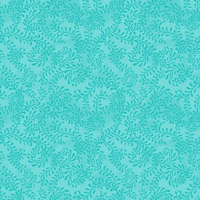 Blue Turquoise Swirling Leaves Cotton Wideback Fabric per yard - Prismatic Fiber Arts