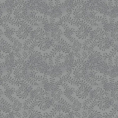 Grey Dark Swirling Leaves Cotton Wideback Fabric per yard - Prismatic Fiber Arts