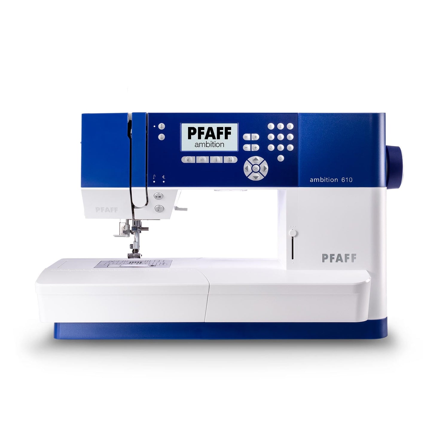 PFAFF® ambition™ 610 Blue Sewing Machine - Prismatic Fiber Arts