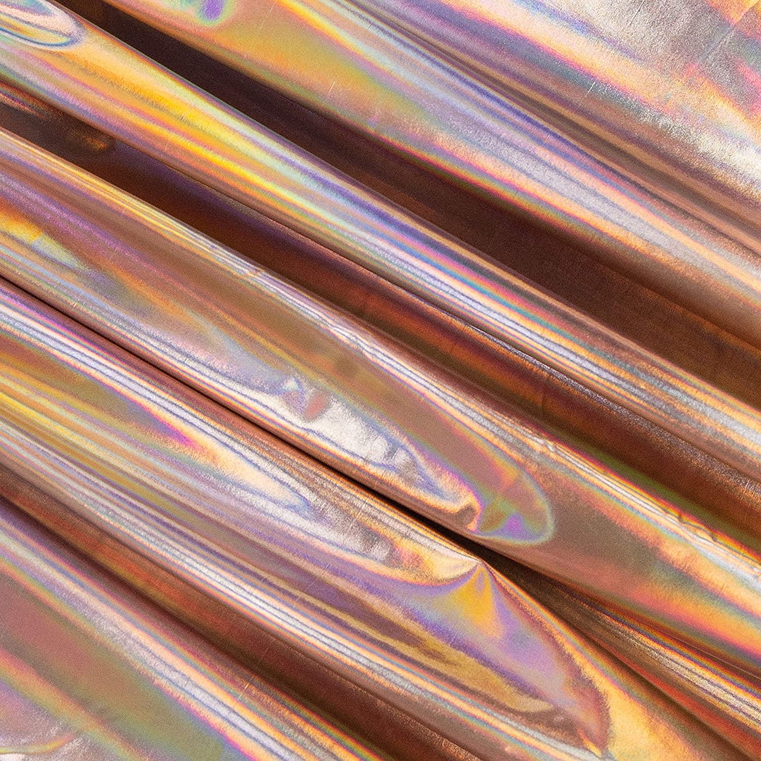 Hologram Metallic Foil Spandex Knit Fabric 4-Way Stretch, 60" Inch Wide | Rose Gold - Prismatic Fiber Arts