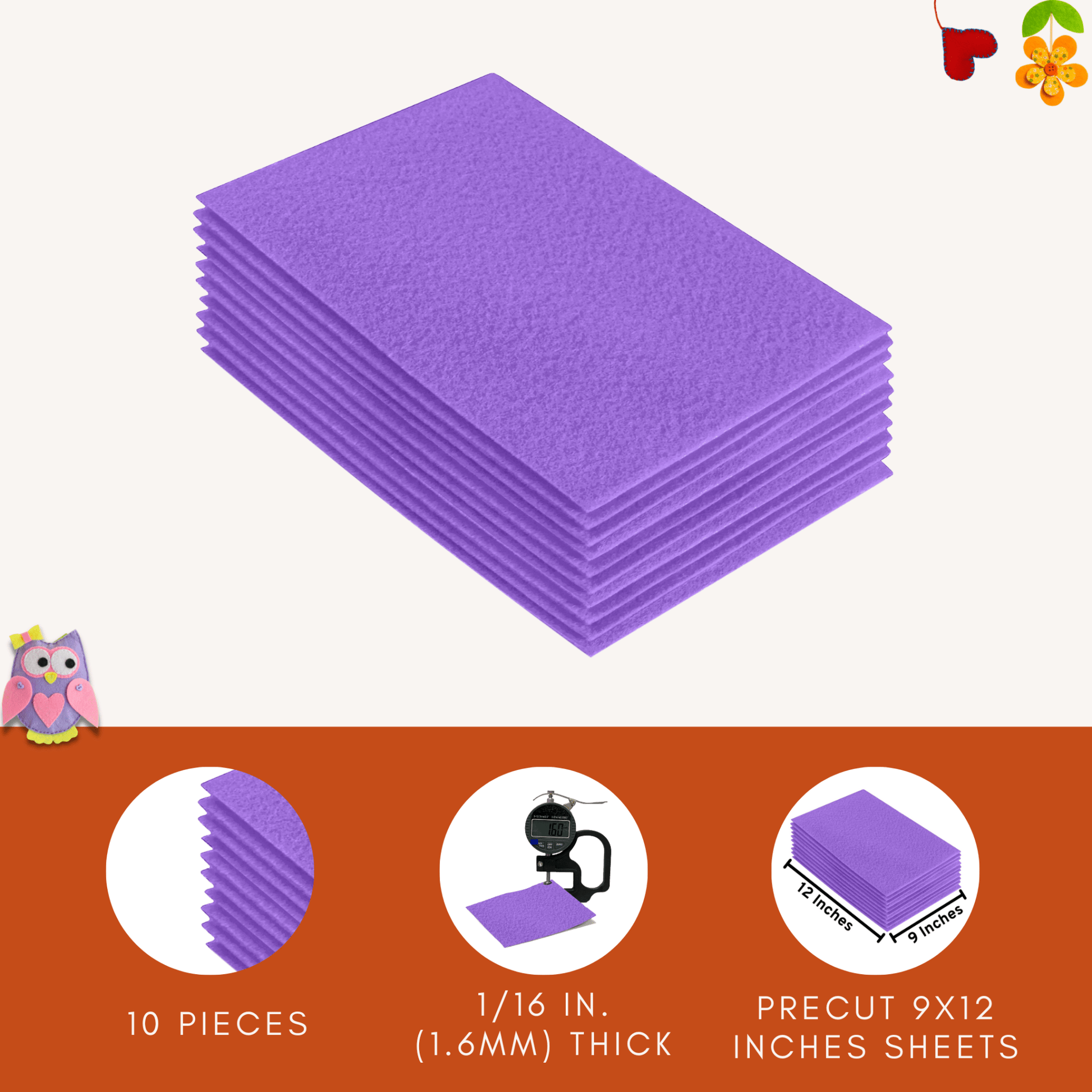 FabricLA Acrylic Felt 9"X12" Sheet Packs | Lavender - Prismatic Fiber Arts